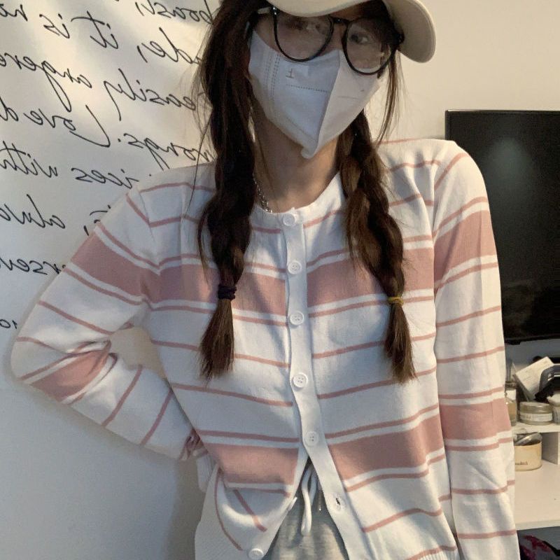 Áo Khoác Cardigan Dệt Kim Họa Tiết Kẻ Sọc Phong Cách Nhật Bản Thời Trang Xuân Thu 2021 Mới