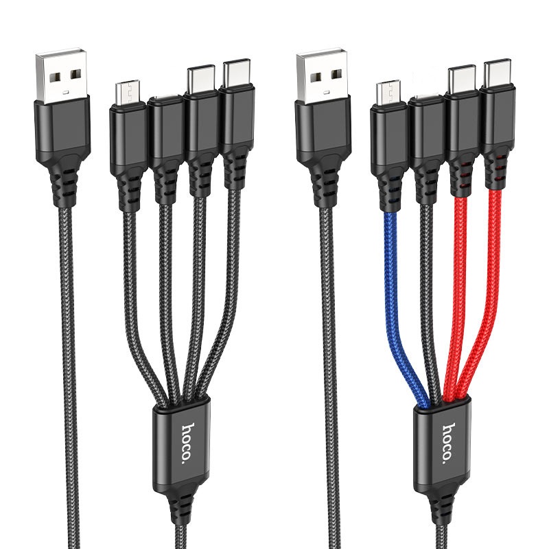 Cáp sạc 4 đầu Hoco X76 2 cổng Type-C / MicroUSB / LN dài 1M, max 2A - Phụ Kiện 1986