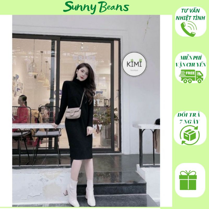 Váy len tăm  trơn cổ ba phân chất len dày dặn