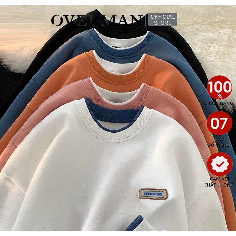 Áo Sweater Nam Nữ form rộng Basic nỉ bông cao cấp  phối Layer Unisex kiểu dáng thời trang Trẻ trung AD02 OVERMAN