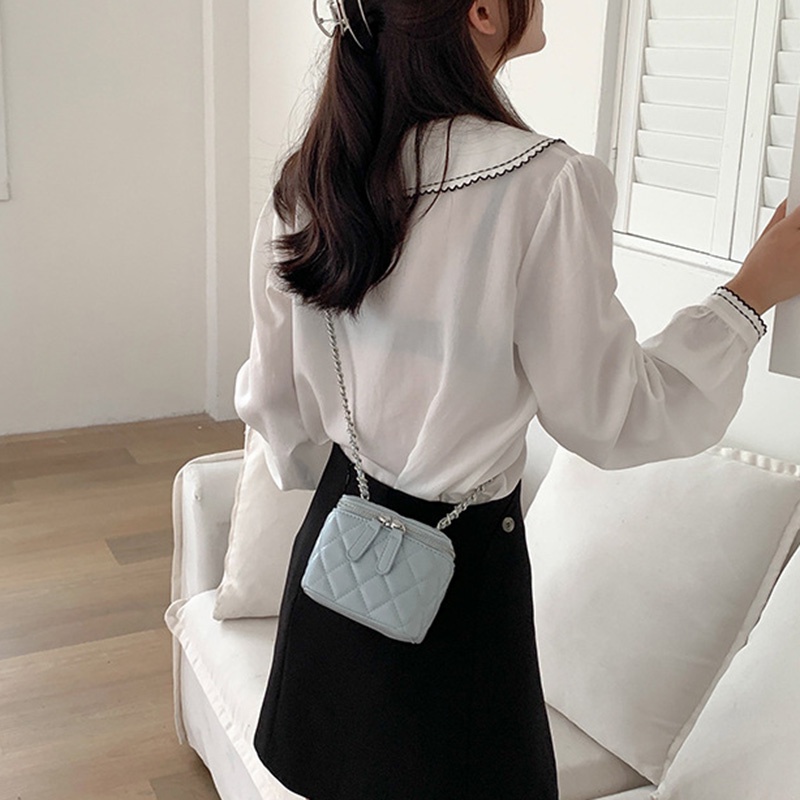 IELGY Túi Xách bucket mini Hình Thoi Phối Dây Xích Thời Trang Cho Nữ