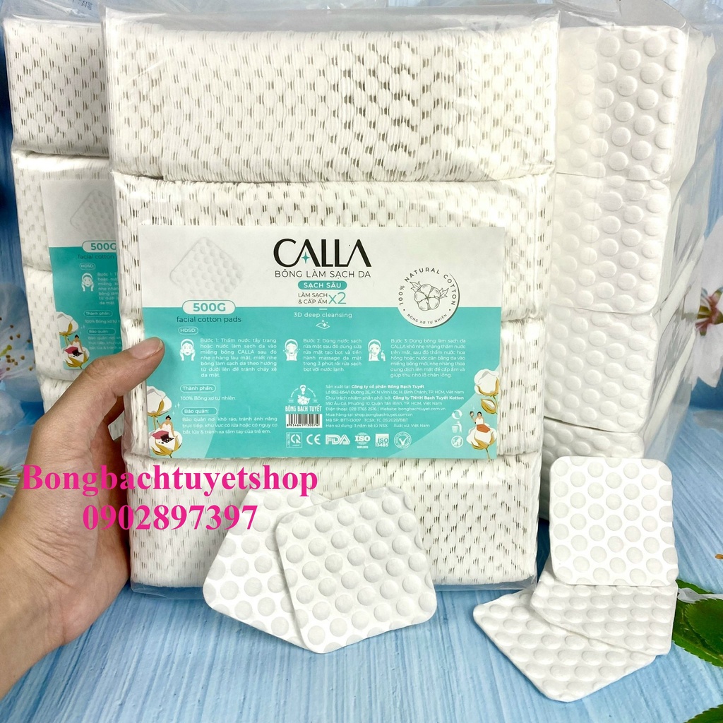 Bông Tẩy Trang Bạch Tuyết CALLA Hạt Massage gói 500g Chính hãng Bông bạch Tuyết