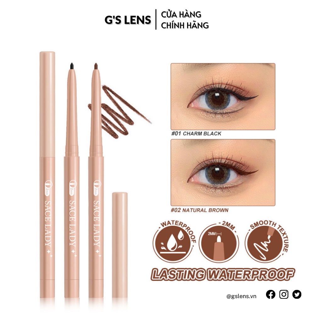 Bút Kẻ Mắt 2 Màu Đen Nâu Siêu Mỏng 2mm Chống Thấm Nước SACE LADY 0.1g - G'S LENS