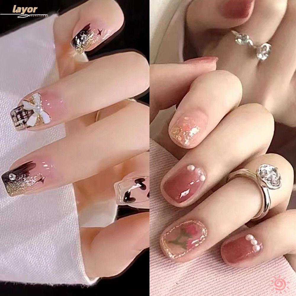 Set 24 Móng Tay Giả DIY Dạng Nhấn Phong Cách Pháp