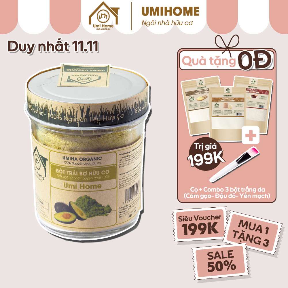 Bột Trái Bơ đắp mặt hữu cơ UMIHOME nguyên chất 135G