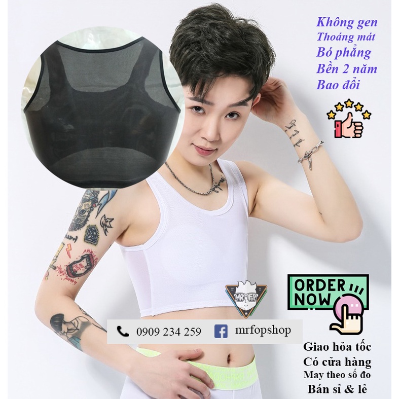 Ao nịt ngực vải lưới không gen - có viền móc gài hông (A5) bó vừa vặn, thoáng mát Tomboy Transguy