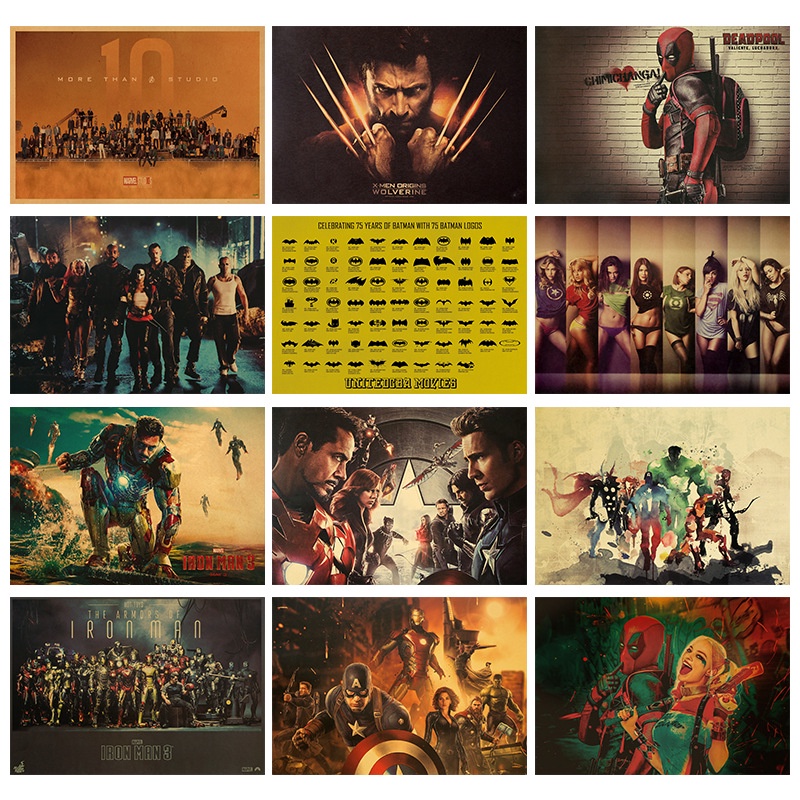 Set 50 Tấm Áp Phích Dán Tường 50.5 * 35cm Hình Nhân Vật Phim Marvel "Iron Man"