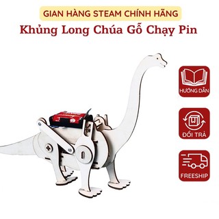 Đồ chơi gỗ thông minh, khủng long chúa gỗ chạy pin - đồ chơi lắp ráp cho bé