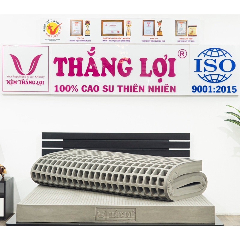 Nệm 100% cao su thiên nhiên BoBo Than hoạt tính Thắng Lợi cao cấp chính hãng, BH 15 năm