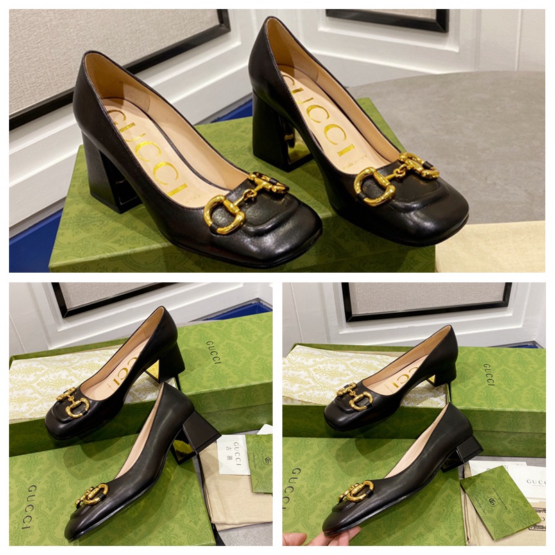 Giày Mũi Vuông Màu Đen Thanh Lịch 2.5 / 5.5 / 7.5Cm