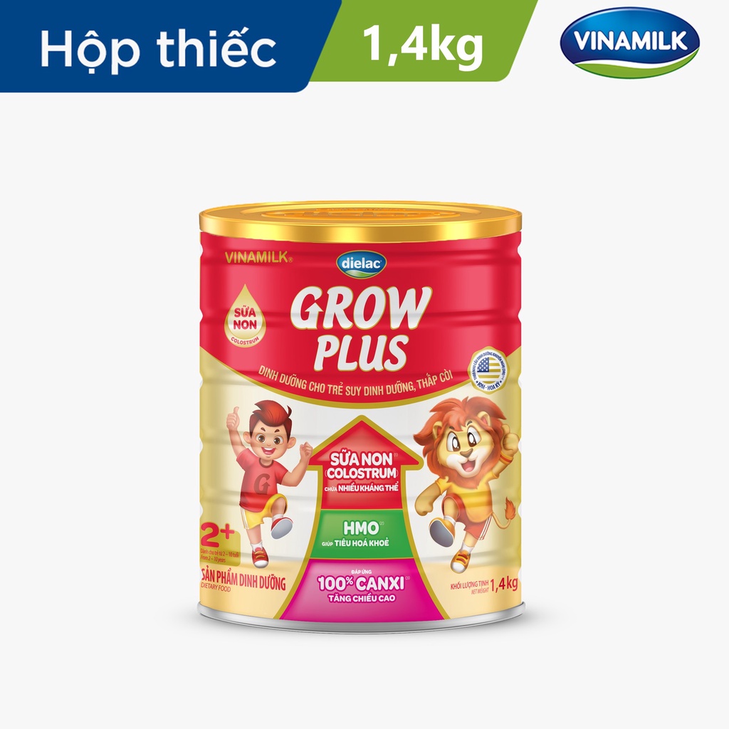 Sữa Non Vinamilk Dielac Grow Plus 2+ HT 1400g (Cho Trẻ Từ 2 - 10 Tuổi) - Sữa bột hỗ trợ Trẻ suy dinh dưỡng, thấp còi