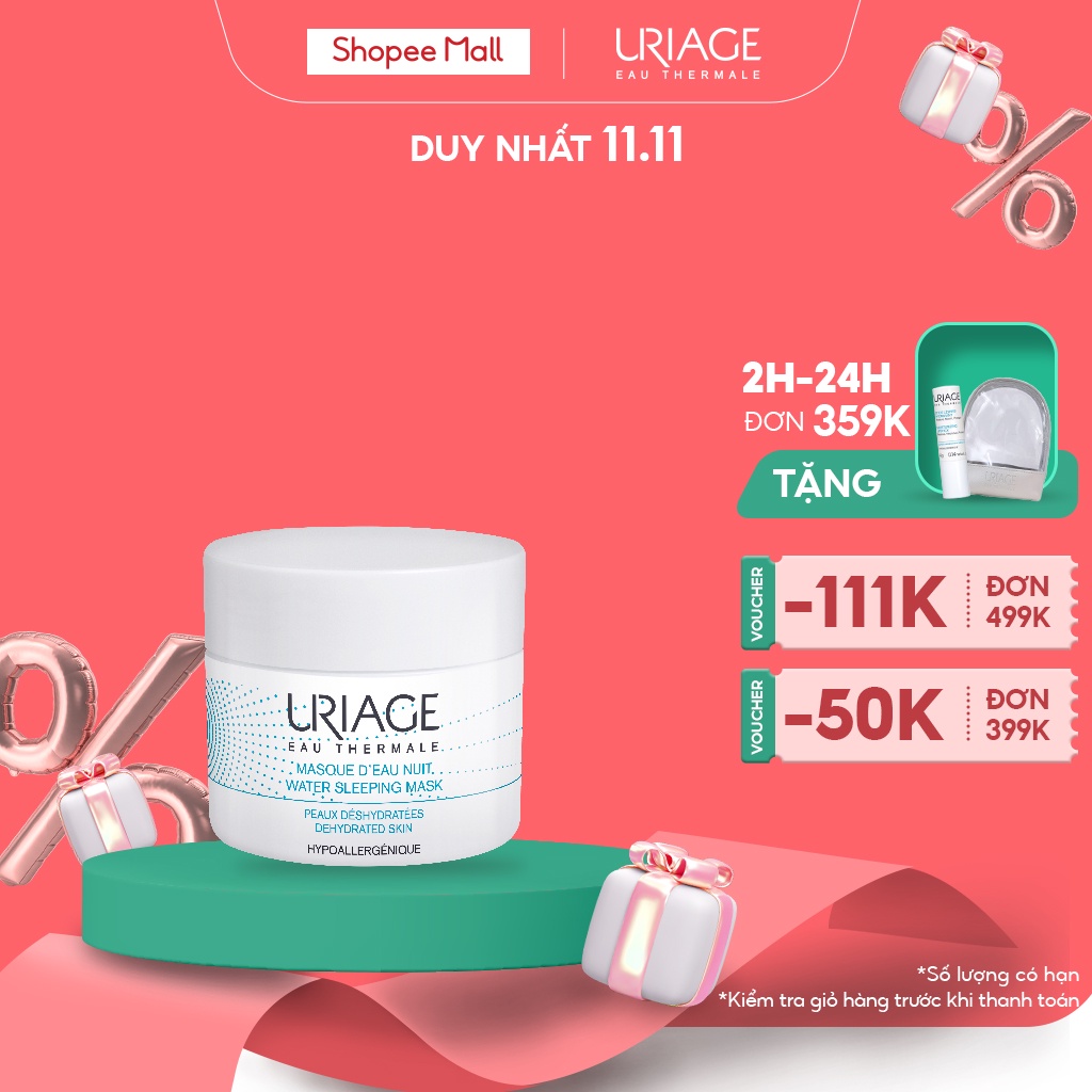 (Minisize) Mặt nạ ngủ dưỡng ẩm sâu trong 8 giờ Uriage EAU THERMALE MASQUE D'EAU NUIT P 15ml