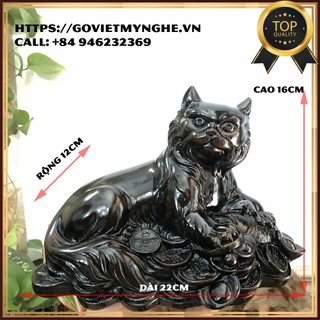 [Mèo phong thủy] Tượng đá con Mèo cát tường trang trí phong thủy bàn làm việc quà tặng năm Quý Mão 2023 - Dài 22cm - Màu