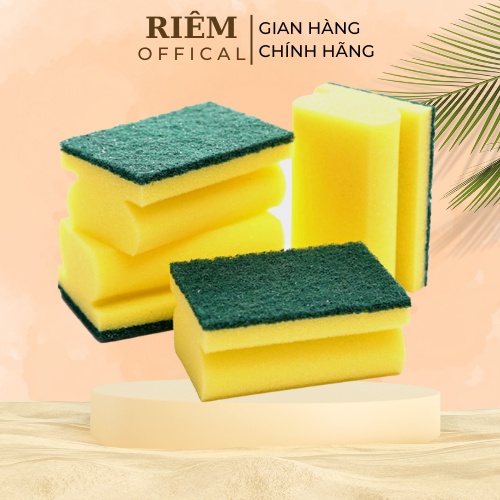 Miếng Bọt Biển 2 Mặt Xanh Vàng - Cọ Rửa Chén Dĩa, Đánh Xoong Nồi Chảo Sạch Sẽ, Tiện Dụng Nhà Bếp RIEM