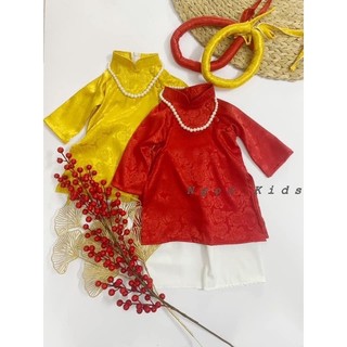 Set áo dài cách tân kèm mấn và vòng ngọc cho bé gái