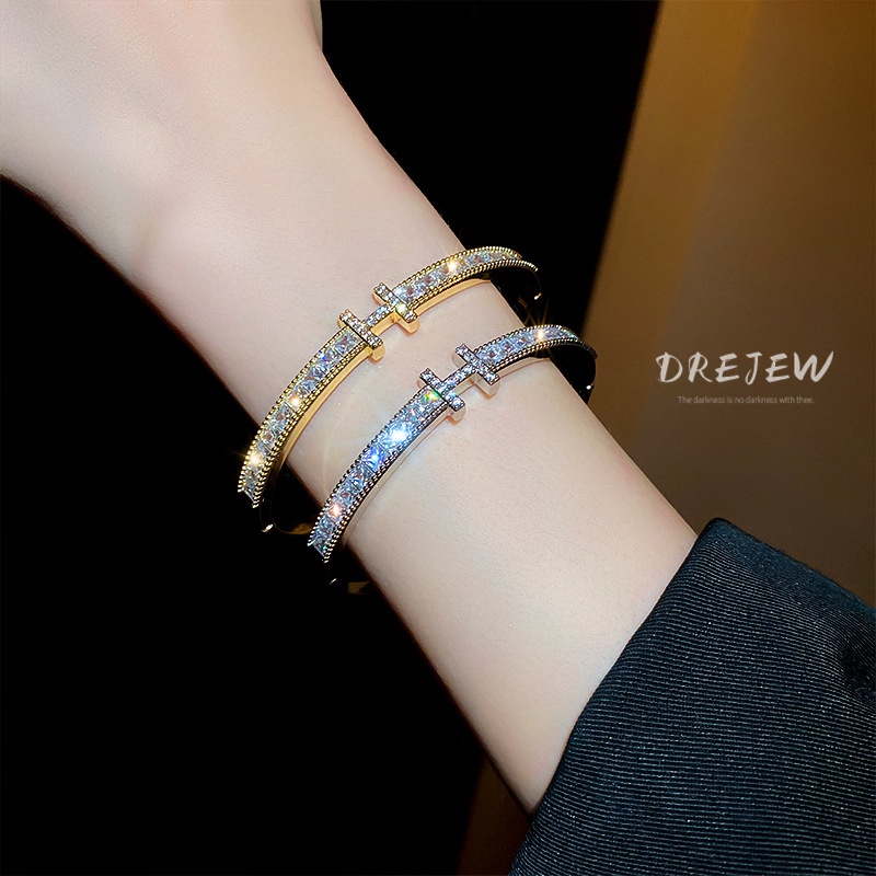 DREJEW Vòng đeo tay khóa chữ đính đá zircon cao cấp thời trang Hàn Quốc sang trọng cho nữ