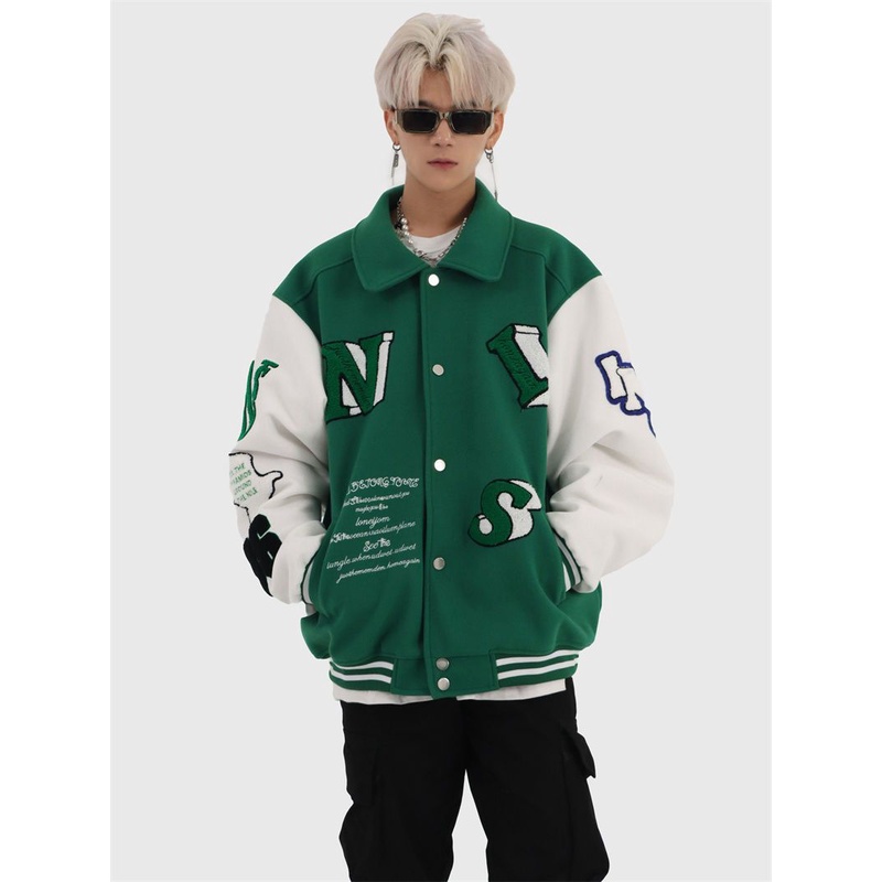 áo bomber nam varsity jacket áo varsity bomber varsity áo khoác varsity áo khoác jacket Insstudios Áo Khoác Bóng Chày In Hình Đầu Lâu Màu Xanh Lá Cây Phong Cách Đường Phố Mỹ Cho Nam Và Nữ