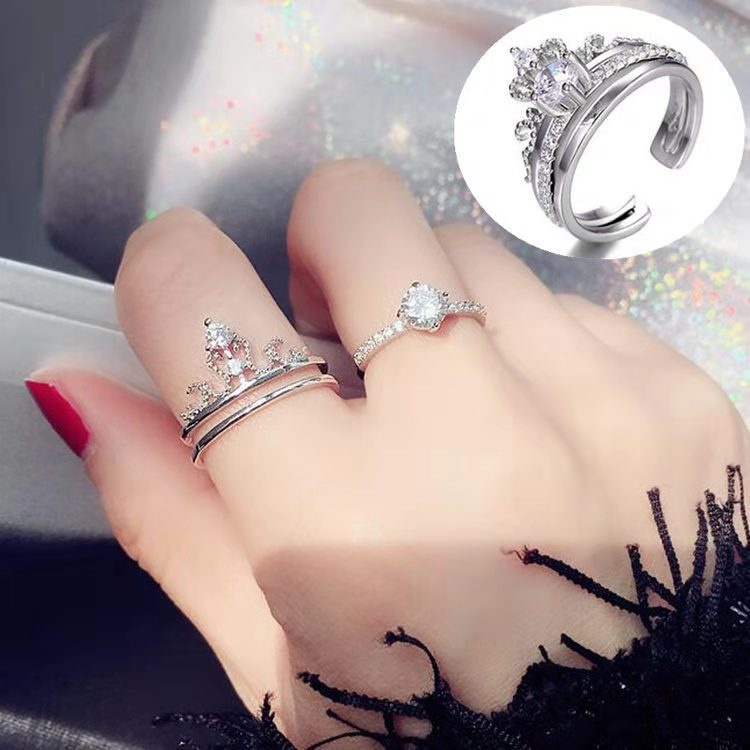 Nhẫn Mạ Bạc 925 2 Trong 1 Hình Vương Miện Công Chúa Disney