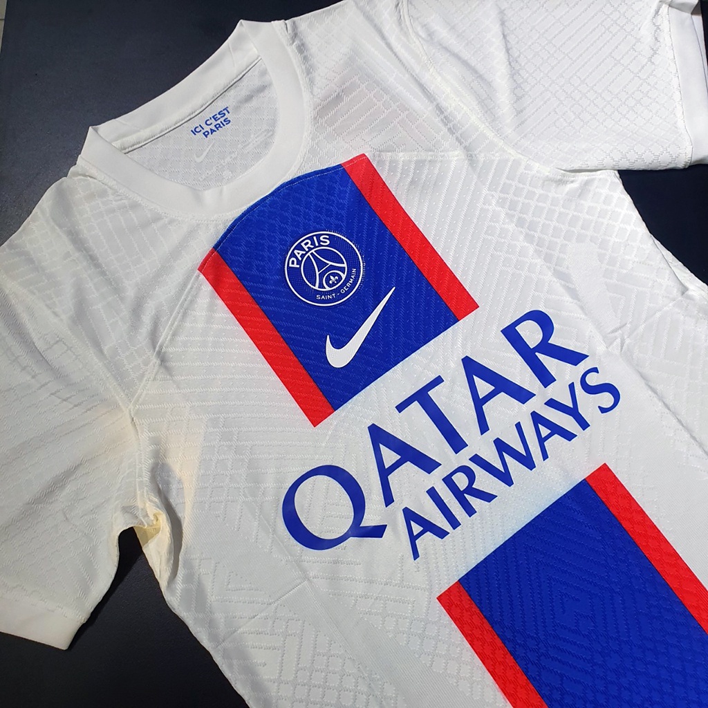 ÁO BÓNG ĐÁ PSG TRẮNG SÂN KHÁCH MẪU BA 22/23 – HÀNG THÁI LAN – BẢN PLAYER S.F – CHUẨN ÁO ĐẤU CẦU THỦ