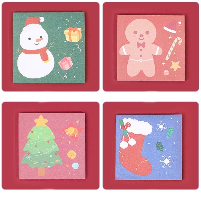 Set 4 Sổ Ghi Chú Giấy Ghi Chú Họa Tiết Giáng Sinh Dễ Thương Có Thể Xé Ra
