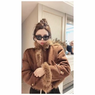 Áo khoác lửng da lộn lót lông