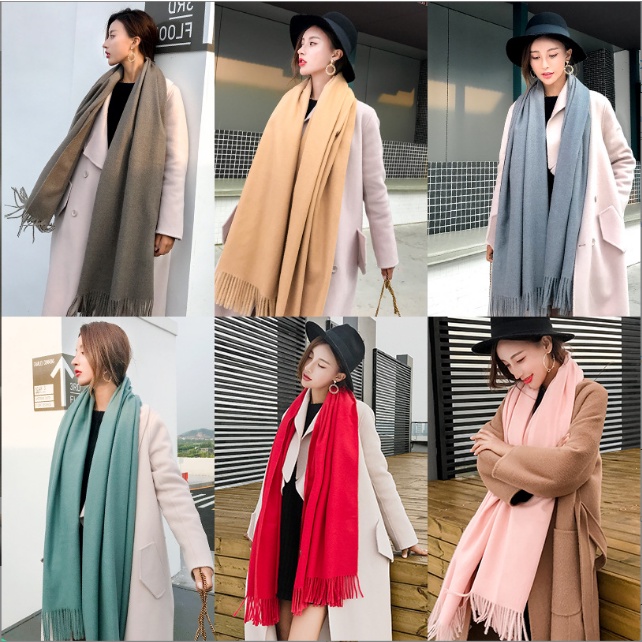 Khăn dạ MC&amp;MO quàng cổ nam nữ khăn choàng cashmere trơn màu cao cấp 200x70cm