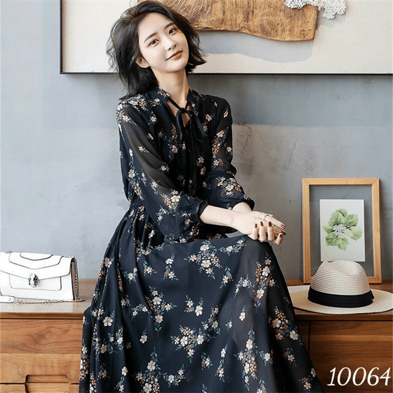 (HCM) ĐẦM VOAN TAY DÀI FORM DÀI - HỌA TIẾT HOA ĐỘC ĐÁO THỜI TRANG NỮ SANG TRỌNG TÔN DÁNG CHO CÁC NÀNG KOKO MI FASHION
