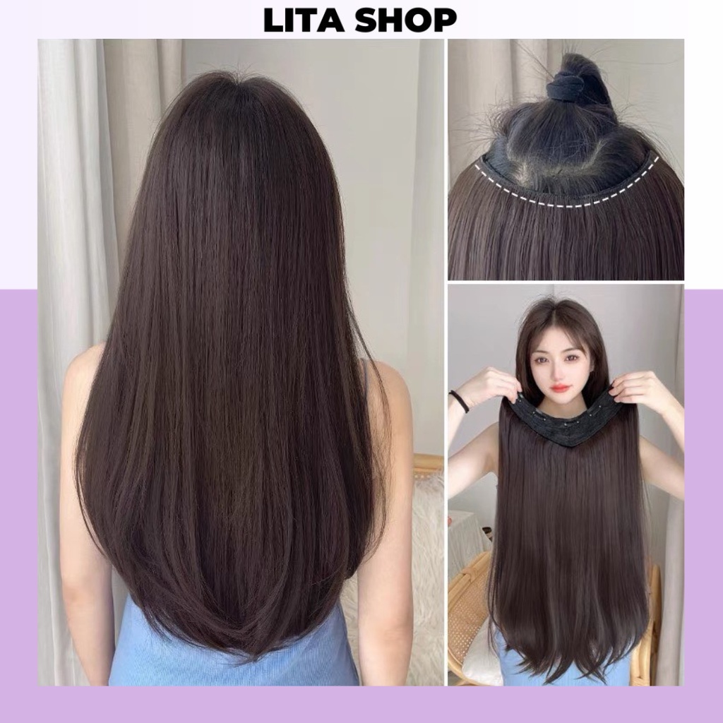 Tóc giả kẹp chữ V thẳng mềm mượt như tóc thật