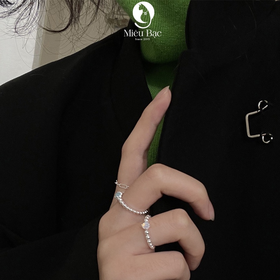 Nhẫn bạc nữ bi tròn đính đá bản hở chất liệu bạc S925 thời trang phụ kiện trang sức Miêu Bạc N400600