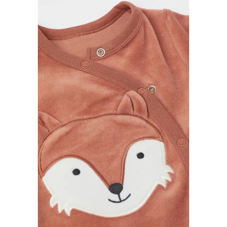 Bộ bodysuit sleepsuit PJM nhung nâu cáo HM H&M_hàng chính hãng authentic