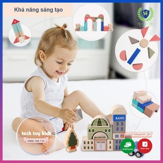 COMBO Đồ chơi gỗ thông minh cho bé, Đồ chơi xếp hình mô hình thành phố bằng gỗ Cao cấp + 20 miếng ghép xếp hình