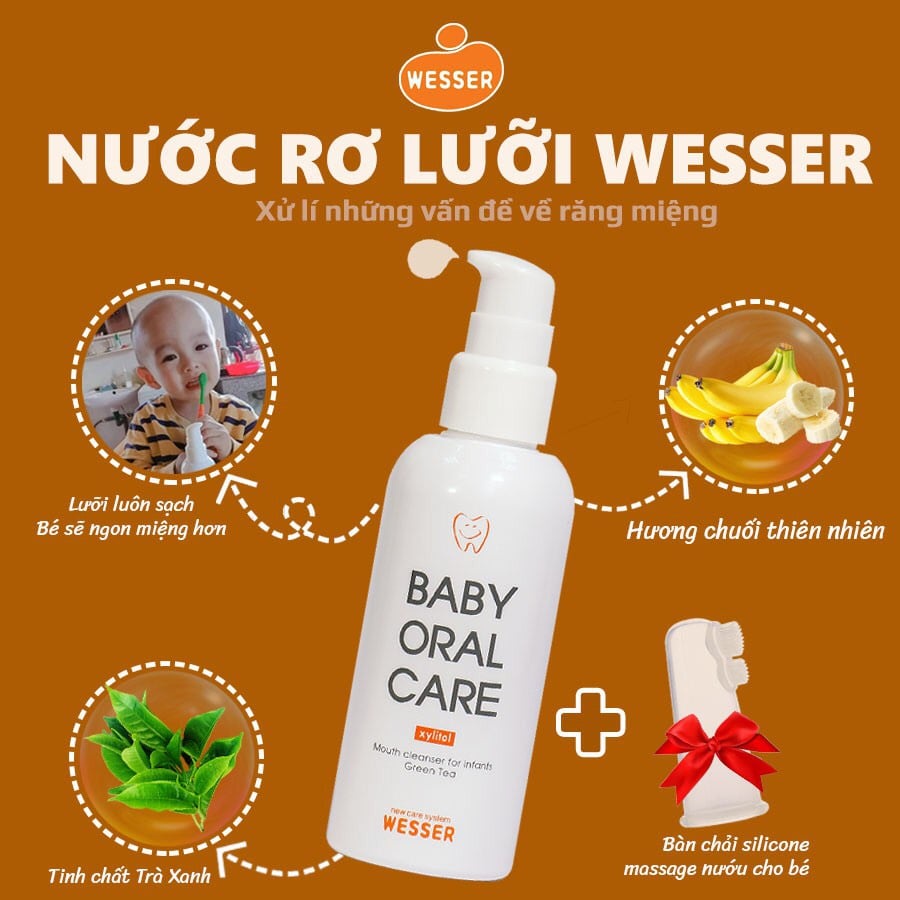 Kem đánh răng, rơ lưỡi nuốt an toàn Wesser Baby Oral Care cho bé
