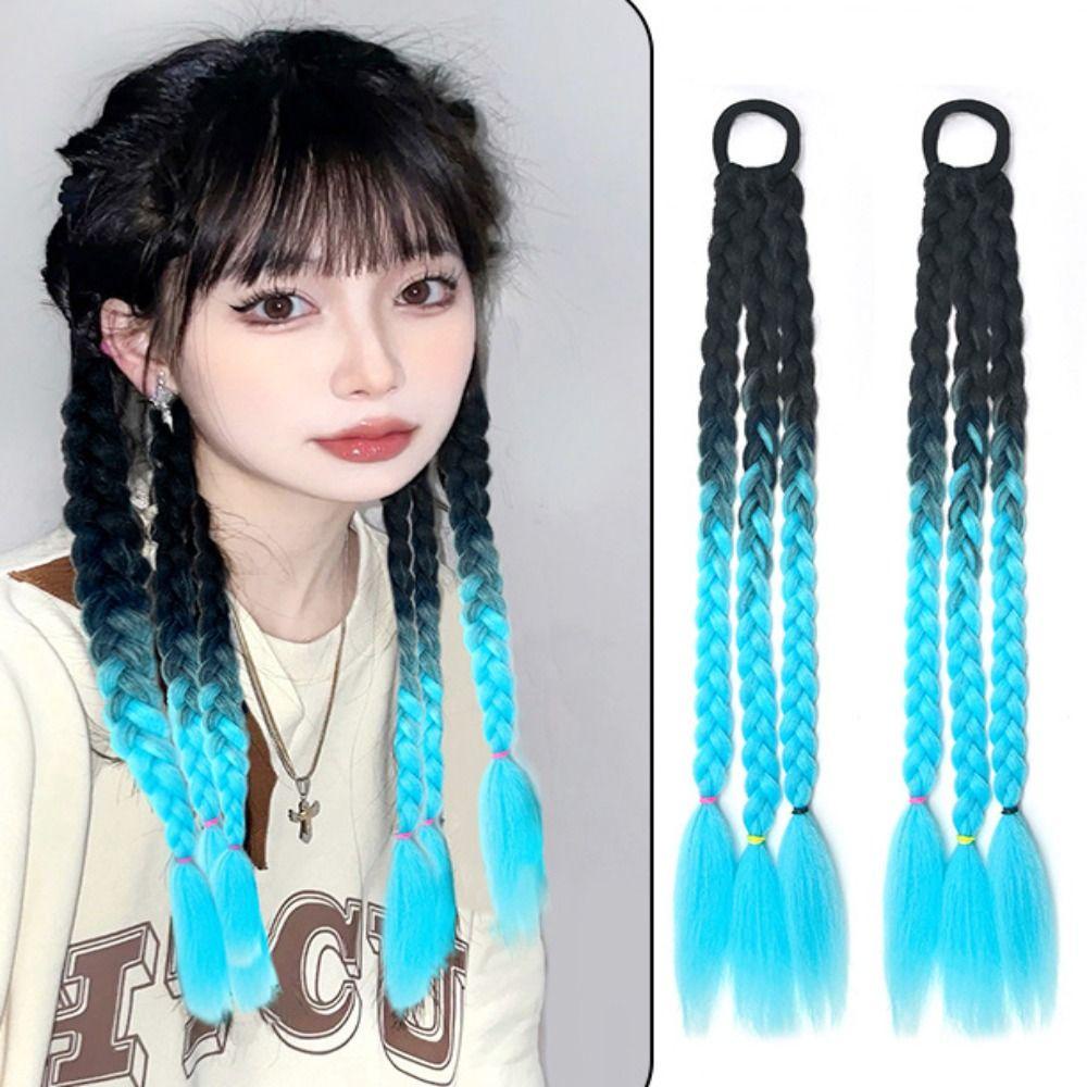 Tóc Giả Kiểu Thắt Bím Bằng Sợi Chịu Nhiệt Màu Hồng Dễ Thương Dành Cho Nữ