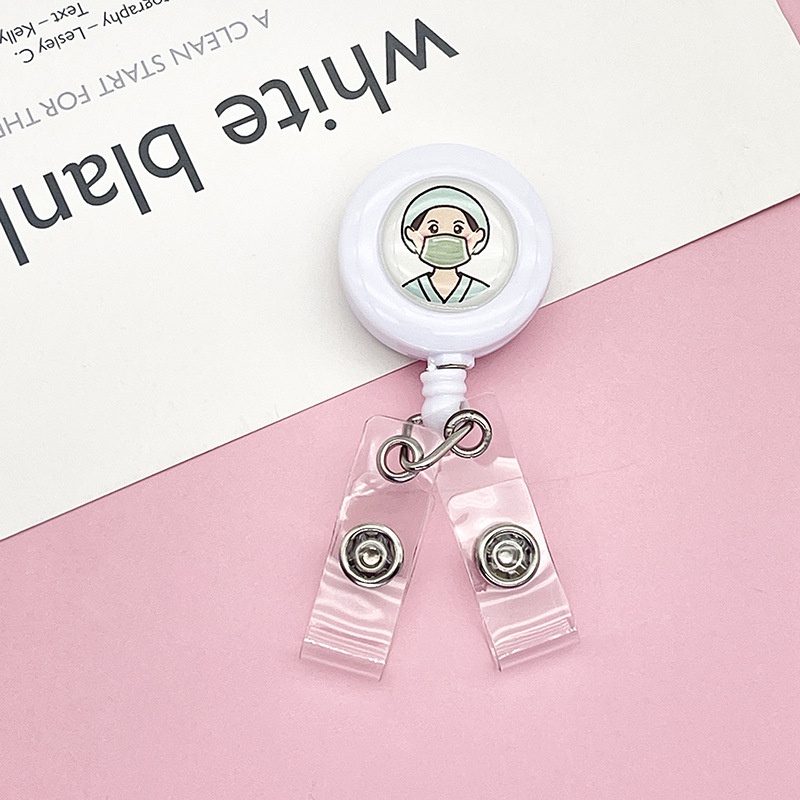 Móc - Kẹp bảng tên có dây rút họa tiết đáng yêu cho Nhân viên Y tế