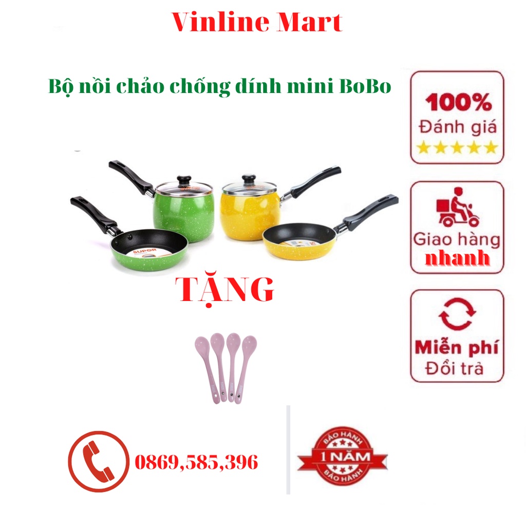 Bộ nồi chảo chống dính mini BoBo T0305, nấu bột cho bé.