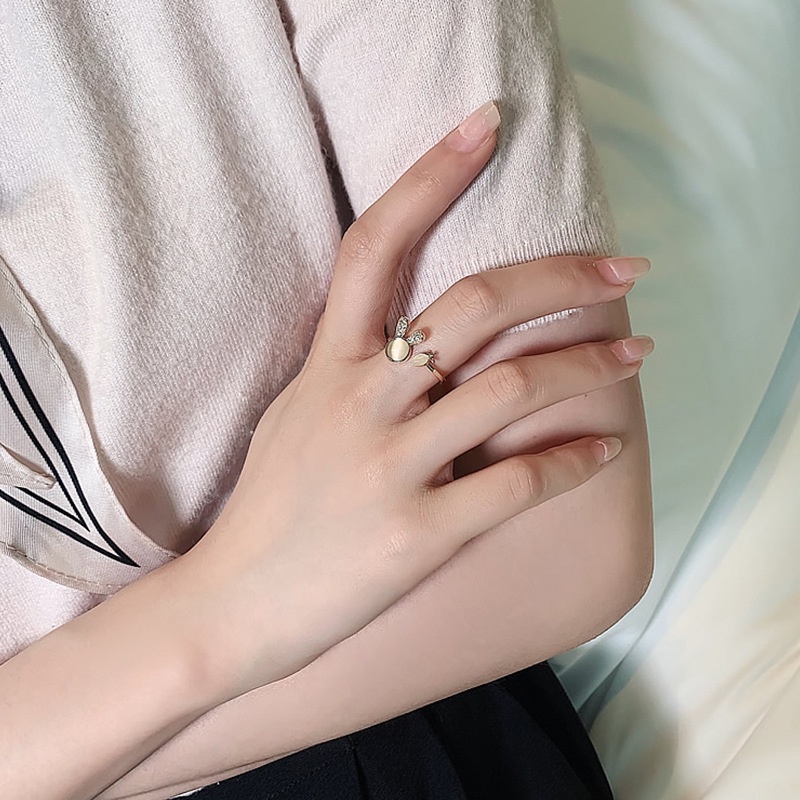 Nhẫn Hở Mạ Vàng 18K Đính Đá Opal Hình Thỏ Dễ Thương