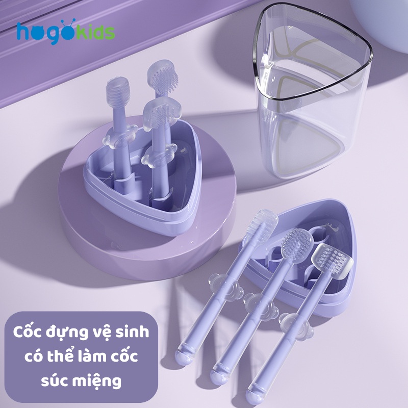 Set 3 Bàn Chải Rơ Lưỡi Silicone 3 Giai Đoạn Phát Triển Răng Nướu Hogokids - Có Hộp Đựng Cho Bé Từ 0-18m Timikid