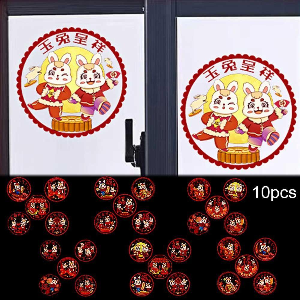 Set 10 Miếng Dán Trang Trí Cửa Kính Hình Thỏ Năm Mới 2023 Phong Cách Trung Hoa