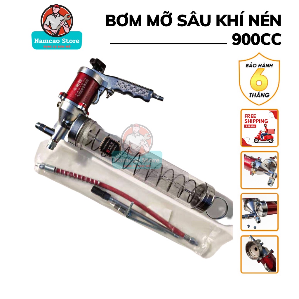 Bơm mỡ hơi khí nén dung tích 900CC chất liệu thép bền bỉ dùng cho mỡ sâu (mỡ tuýp)