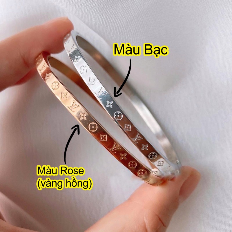 Vòng tay LV monogram khắc tên theo yêu cầu không rỉ - bảo hành 5 năm - cuff cặp đôi
