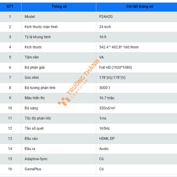 Màn hình Titan Army P24H2G 24 inch 165Hz VA FHD với kích thước 24inch, độ phân giải Full HD 1920*1080 | BigBuy360 - bigbuy360.vn