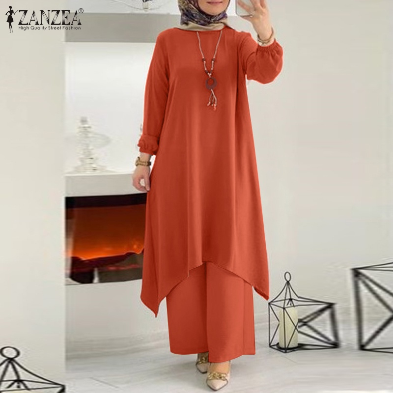 Zanzea Set Đồ Hồi Giáo Gồm Áo Tay Dài Cổ Tròn Lưng Thun Và Quần Dài Dành Cho Nữ