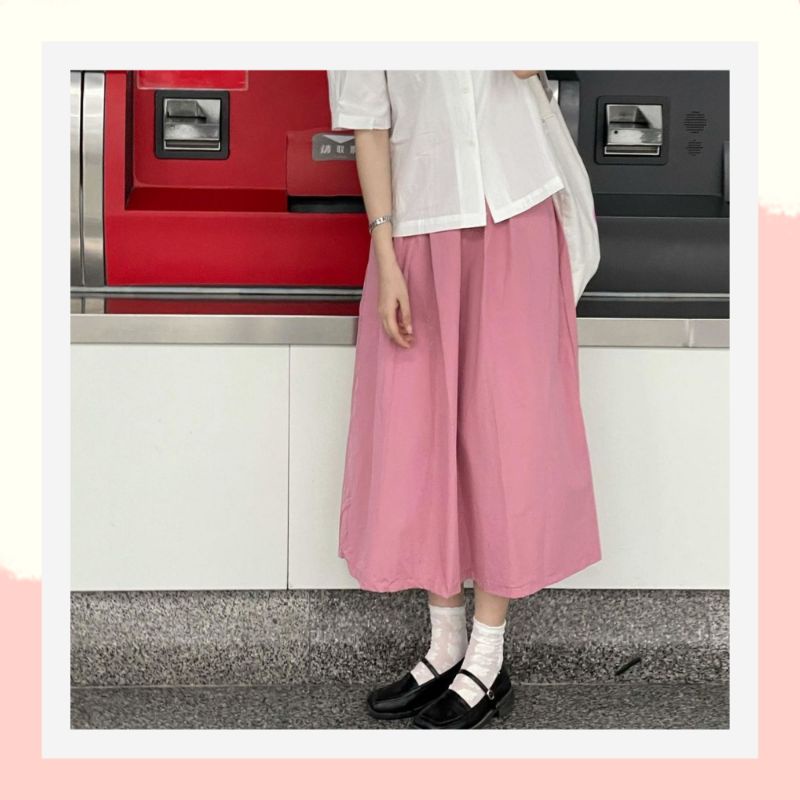 Chân váy dài đẹp bigsize dễ thương phong cách hàn quốc,chân váy dài qua gối cho người thấp trẻ trung màu hồng 09