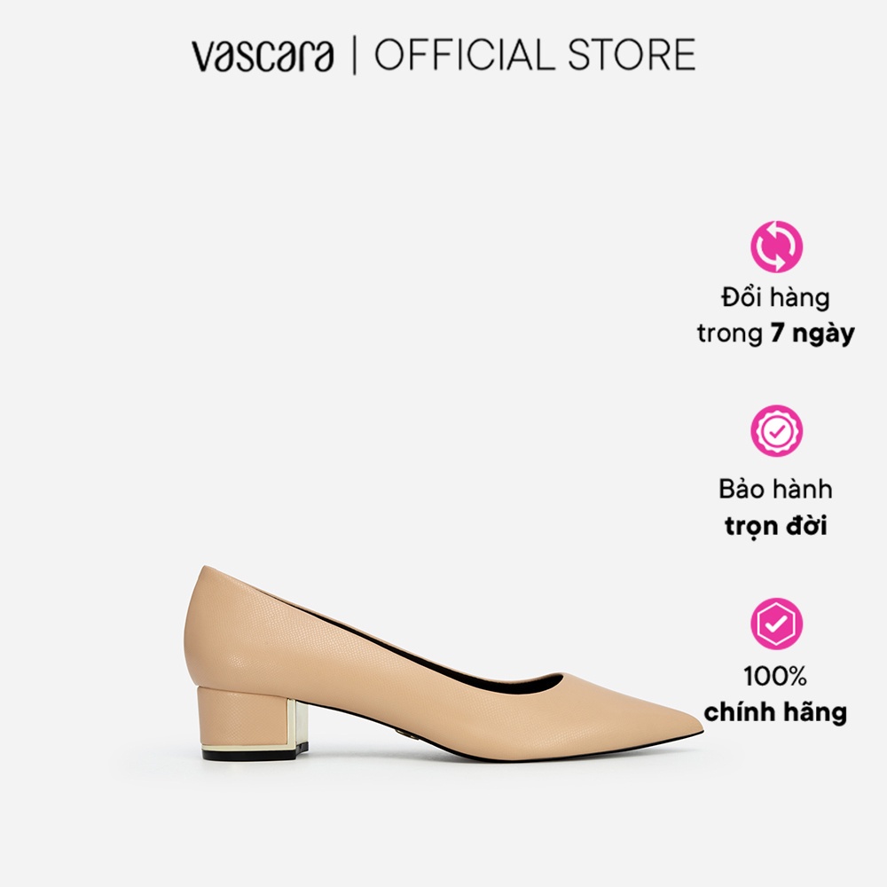 Vascara Giày Bít Mũi Nhọn Gót Trụ Vân Da Kỳ Đà - BMN 0514