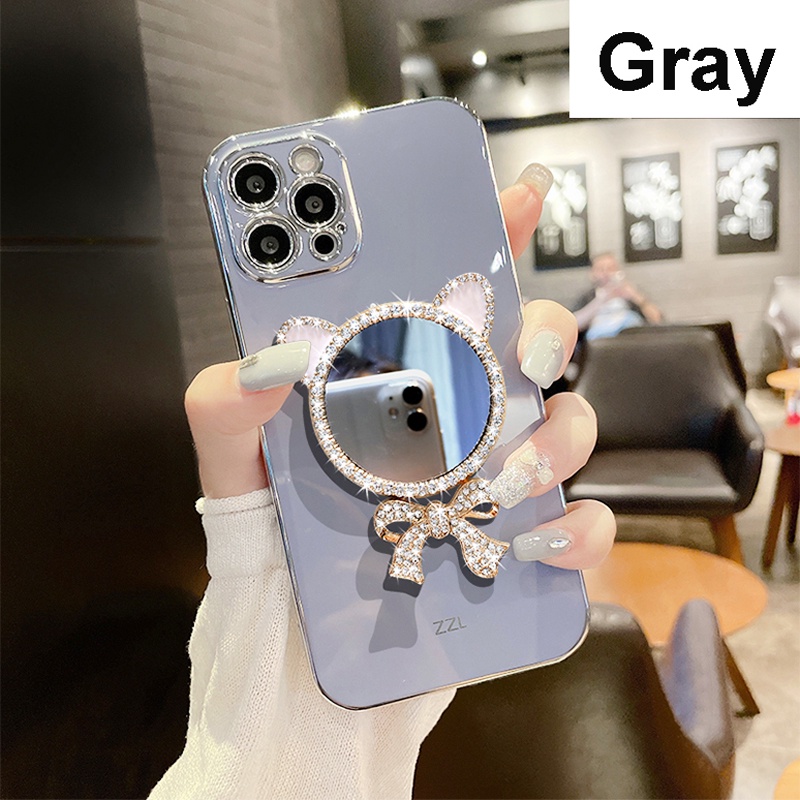 Ốp Điện Thoại TPU Dẻo Vuông Mạ Gương Đính Kim Cương Samsung Galaxy S23 S22 S21 S20 S10 Plus S23 Ultra S21 S20 FE