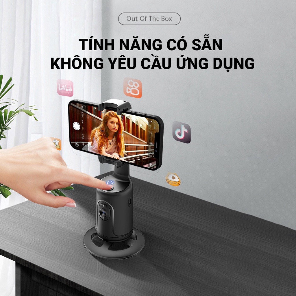 Gimbal theo dõi thông minh quay 360 độ, không cần liên kết app hay bluetooth - Gimbal AI TeTan P01