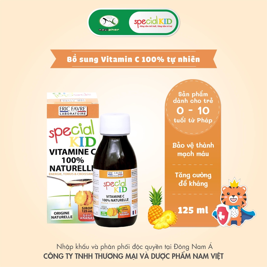Siro bổ sung Vitamine C hữu cơ tự nhiên, tăng cường sức đề kháng - Special Kid Vitamine C 100% Naturelle - 125ml [Pháp]