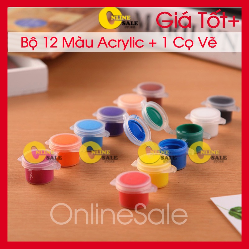 🍀Quá Rẻ🍀 Bộ 12 hộp màu nước vẽ tranh màu ACRYLIC dùng tô tượng tô lên mọi chất liệu giấy gỗ tường..