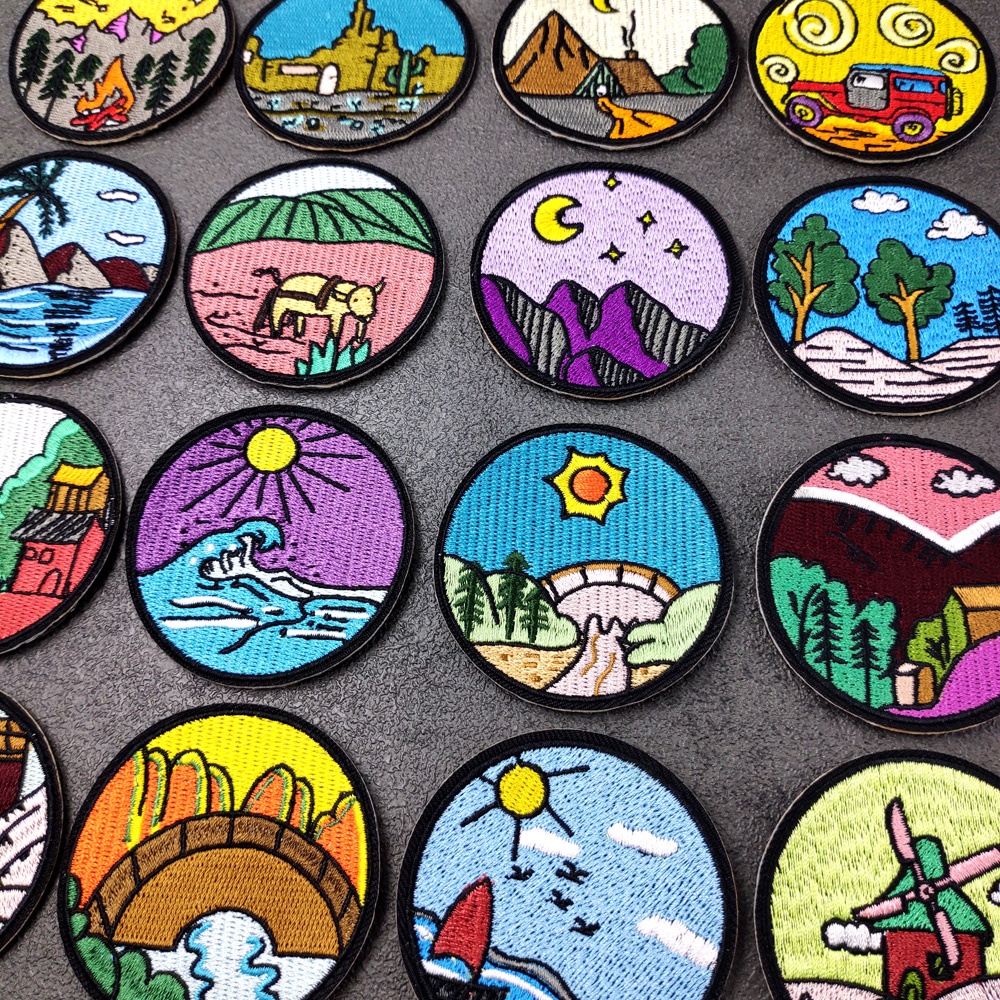 Patch vải ủi nhiệt thêu logo hình phong cảnh nông thôn cảnh quang du lịch sticker H07