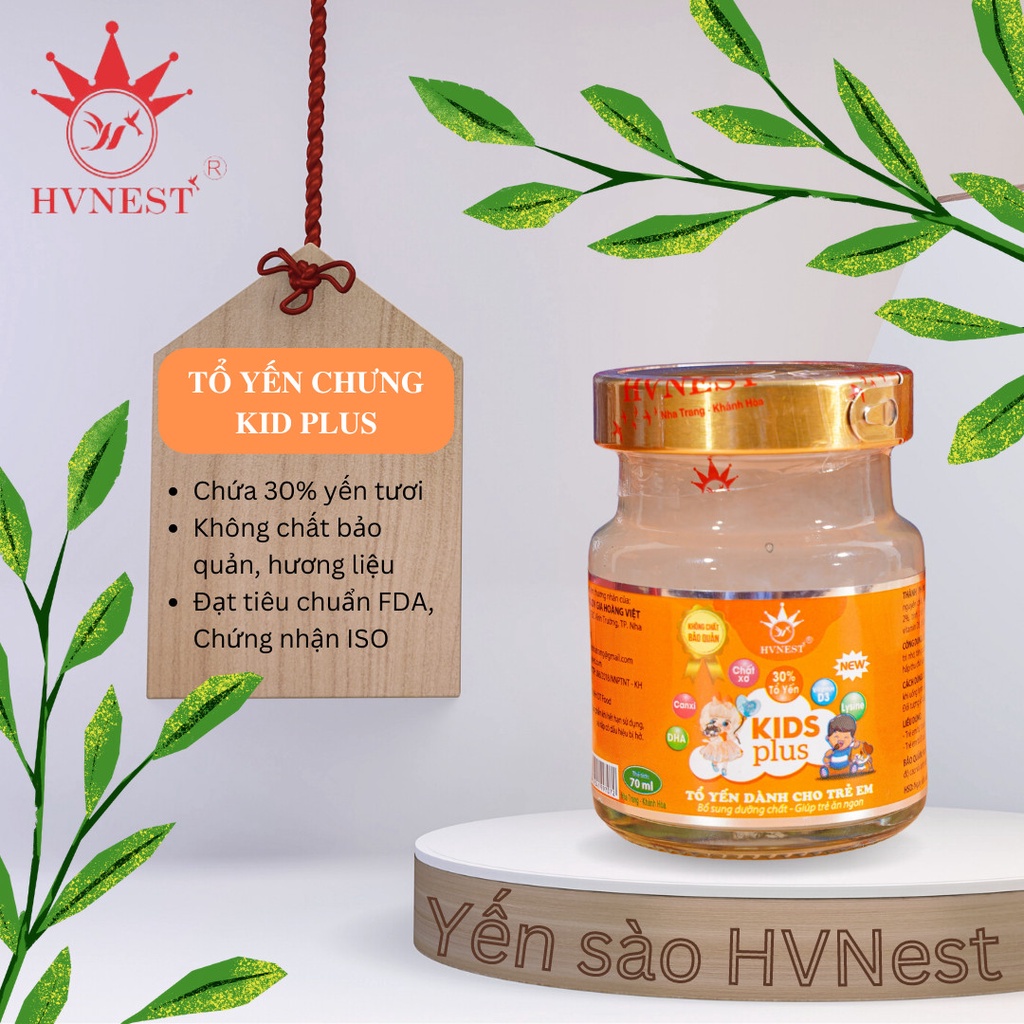 Yến sào HVNEST Kids Plus dành cho trẻ em không chất bảo quản, hũ 70ml